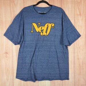 Neff T Shirt Mens 2XL Heather Blue Cotton Script Graphic Logo Classic Streetwear